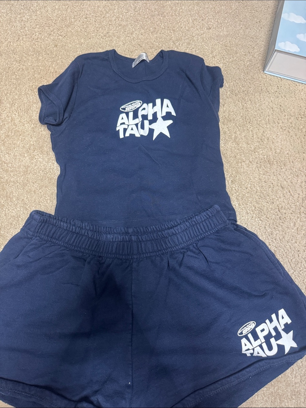 Alpha Tau crop top and sweat short set